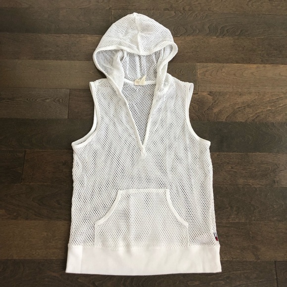 Thick White Mesh Tommy Jeans Hooded Coverup - Picture 1 of 6
